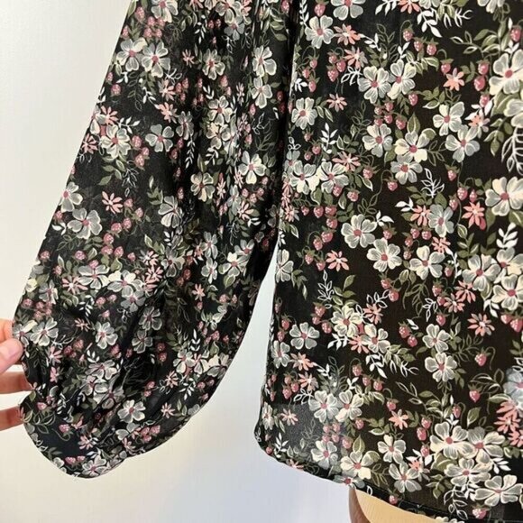 Vintage Givenchy for Fashions Couture Womens 12 Black Floral Button Down Shirt - Picture 7 of 13